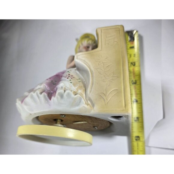 Vtg Ceramic Girl Playing Piano Music Box Figurine Hand-Painted Pink Skirt - Picture 7 of 8